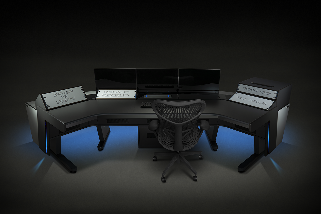 E-type Fixed Height Wide Chair, Ergonomic, fully modular console desk chair.