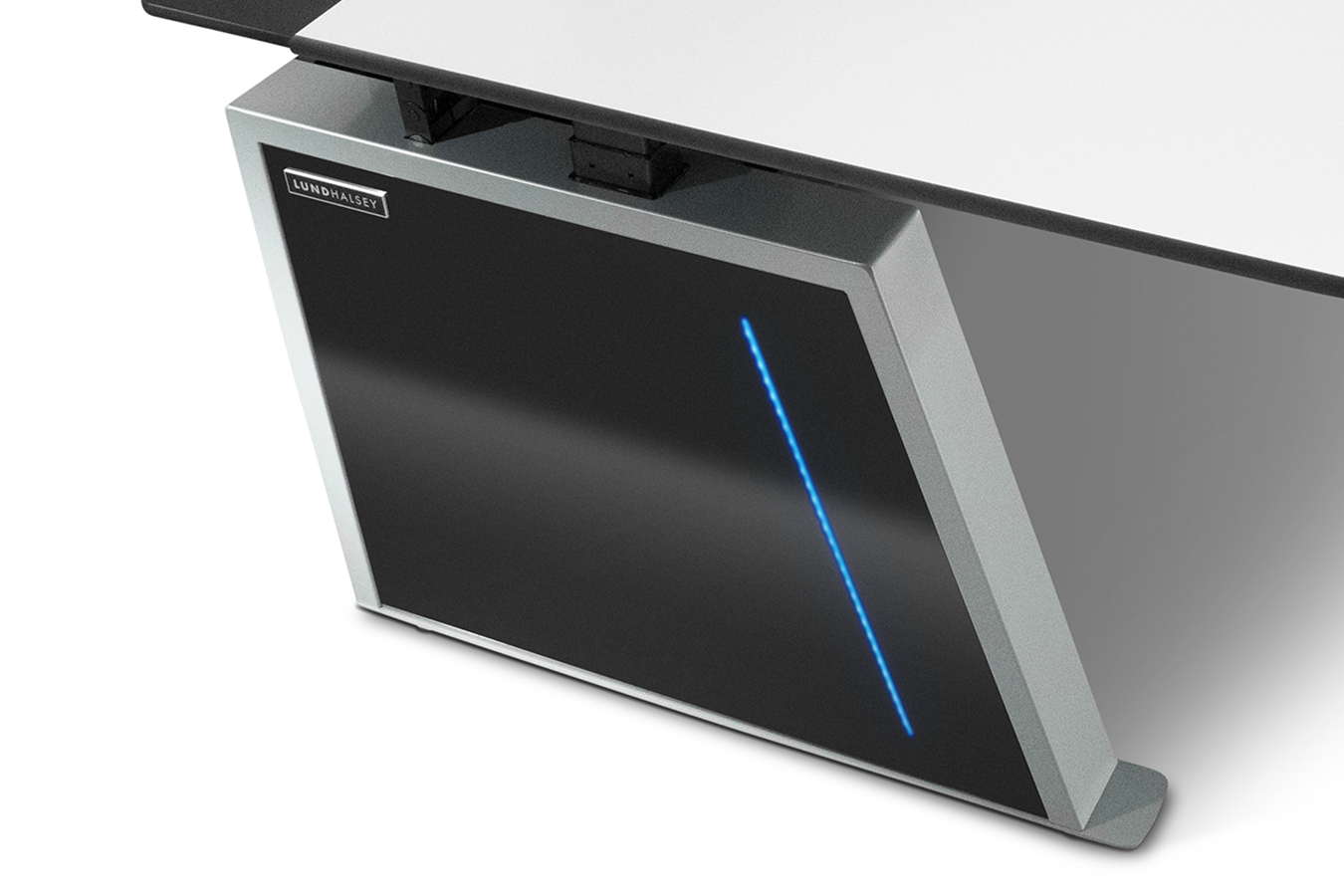 LundHalsey x-Type height adjustable control room console High Gloss detail & LED Accent light