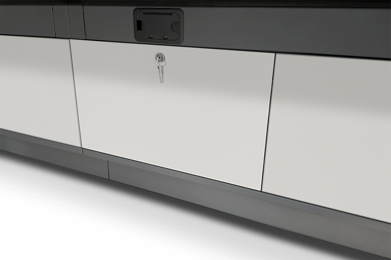 LundHalsey Tower Command Front Cabinet Closed Illuminated Floating Work Surface